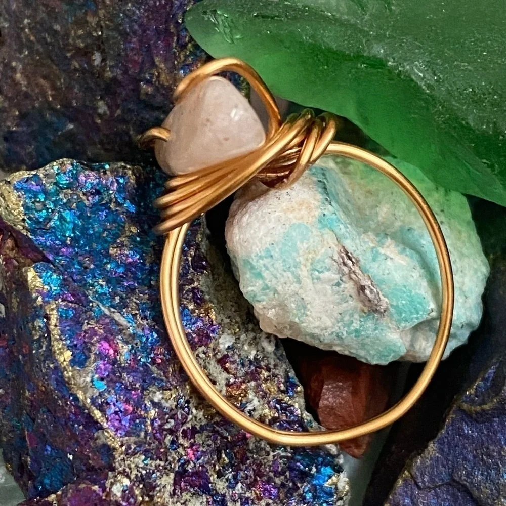 64 Milky Quartz gold toned wire wrapped ring